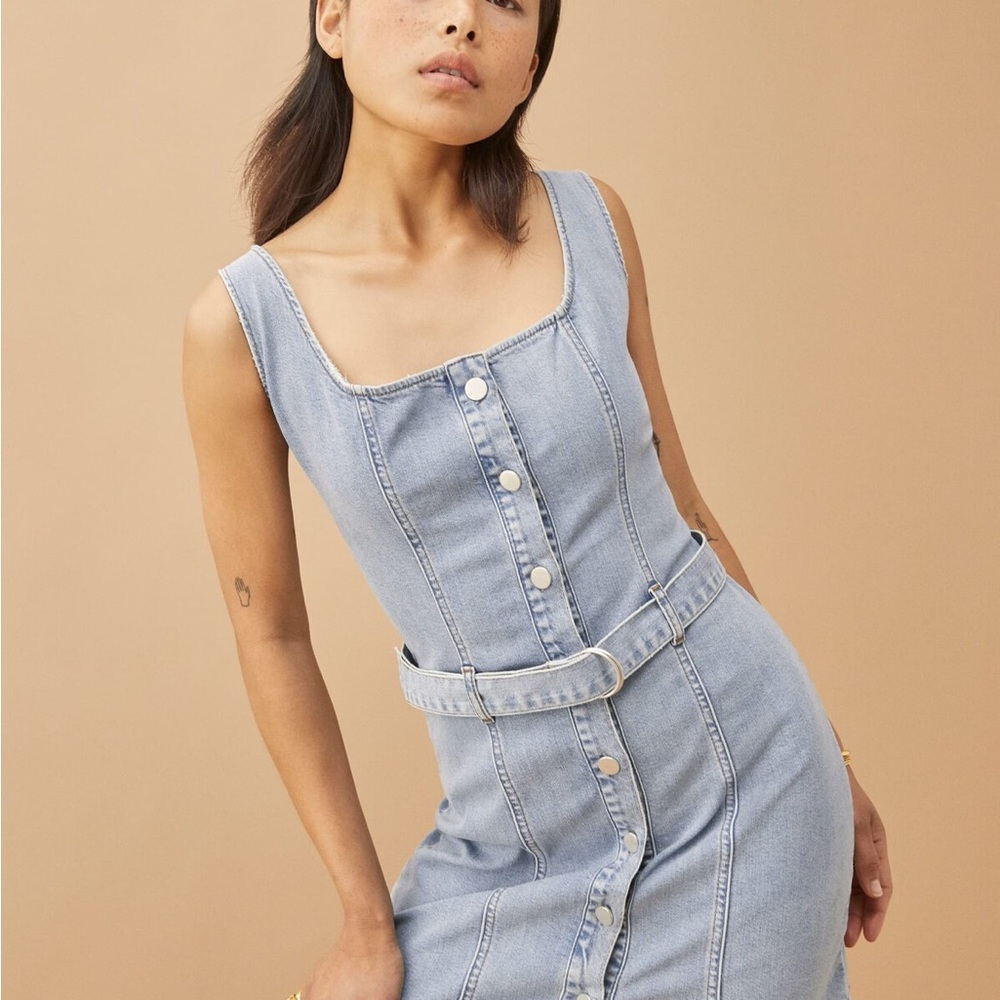 NWT Reformation Harlowe Button Front Denim Dress